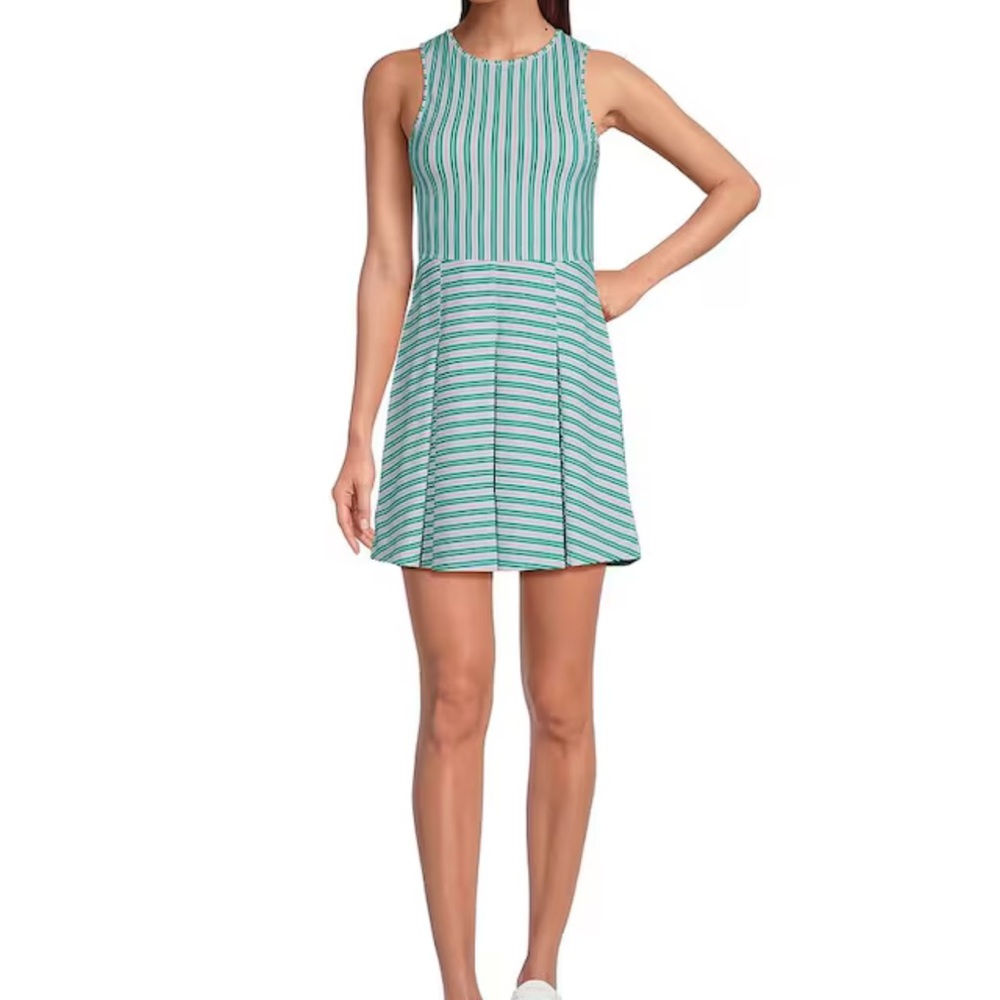 β¨ π Addison Bay Racquet Striped Print Crew Neck Sleeveless Pleated Active πβ¨ - Picture 3 of 15
